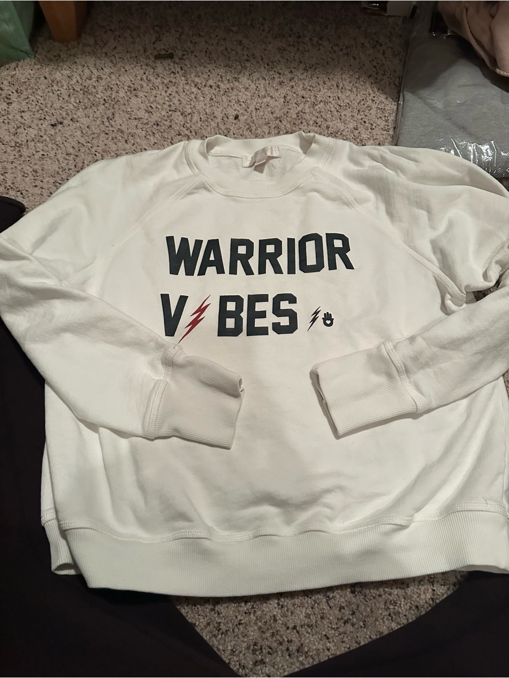 Spiritual Gangster Cream Warrior Ribbed-Neck Sweatshirt Medium